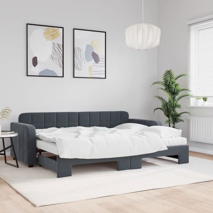 vidaXL Lit de jour avec gigogne et matelas gris foncé 80x200cm velours 3196947