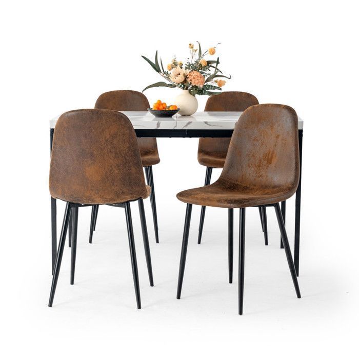 Ensemble salle à manger 5 pièces - FURNITURER - L120CM - 4 places - Plateau effet marbre blanc - Chaises suède rembourrées Ensemble salle à manger 5 pièces - FURNITURER - L120CM - 4 places - Plateau effet marbre blanc - Chaises suède rembourrées