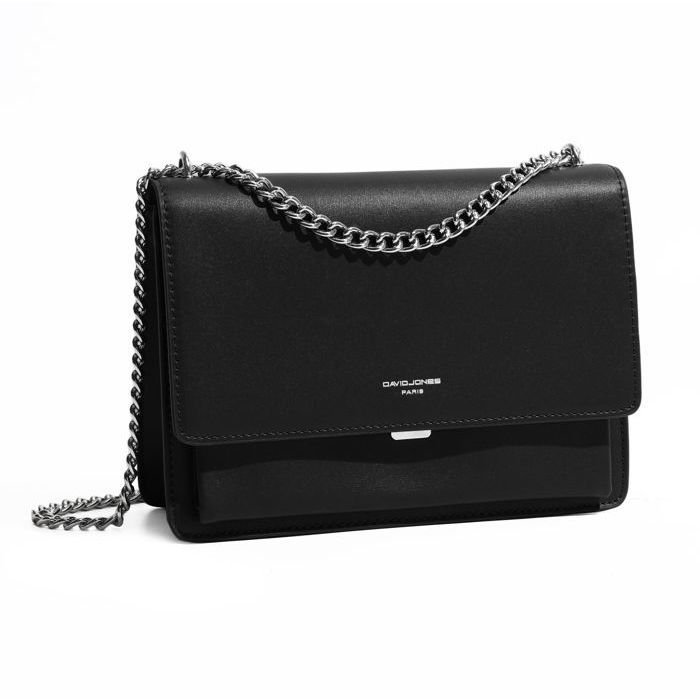 David Jones - Sac Bandoulière Femme - Besace Sacoche Pochette Petit Sac à Main Porté Epaule Simili Cuir Chaînes Mode - Noir