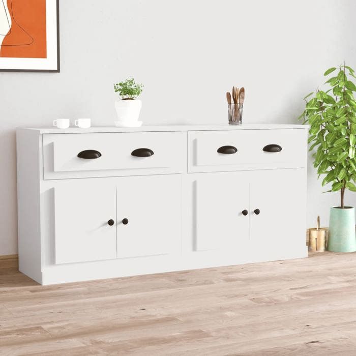 Lemon Lot de Buffets Bahut Armoire DE Cuisine - UU Vaisselier 2 pcs blanc - bois dingénierie CCL16109066