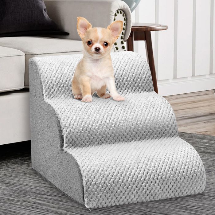 Comparer les prix de Escalier pour Chien à 3 Marches, Escalier en Mousse Haute Densité, échelle Antidérapante avec Housse Amovible pour Monter Canapé