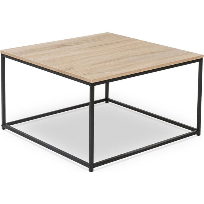 Table Basse THEA Carrée - Bois Et Noir - Plateau Rotatif - 70x70x35 Cm - Panneau De Particules - Design Moderne Et Pratique