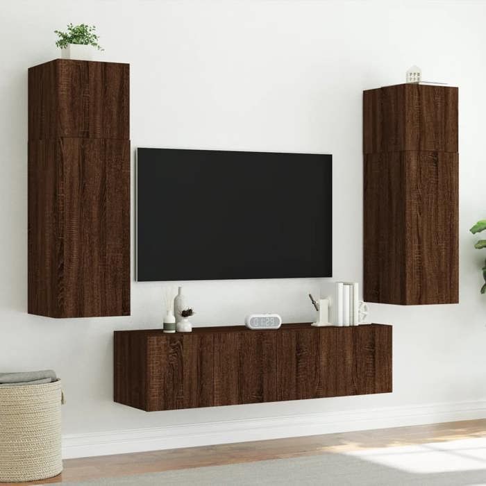 Meuble TV mural Armoire TV suspendue VIDAXL avec lumières LED chêne marron 80x35x31 cm @1968