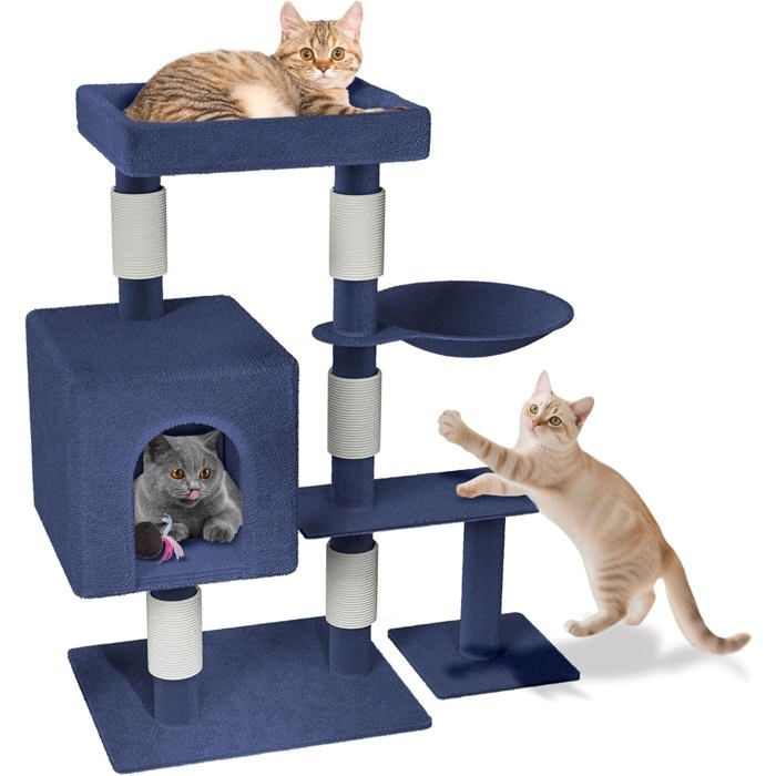 Comparer les prix de UISEBRT Grand Arbre à Chat 49x405x93cm avec Grotte Plateformes Hamac Ball et Colonnes en Sisal Meuble descalade Bleu K1276