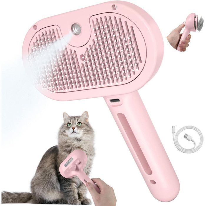Brosse Chat Vapeur Brosse Chien Vapeur pour Poil Longs et Court avec Réservoir Deau pour Animaux de Compagnie Brosse de Toilettage