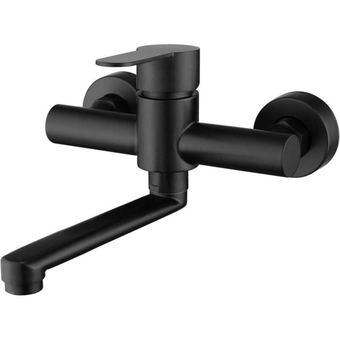 Robinet de Cuisine Mural Mitigeur Évier en Acier Inoxydable 304 Robinet Évier Rotatif à 360° avec Bec Noir
