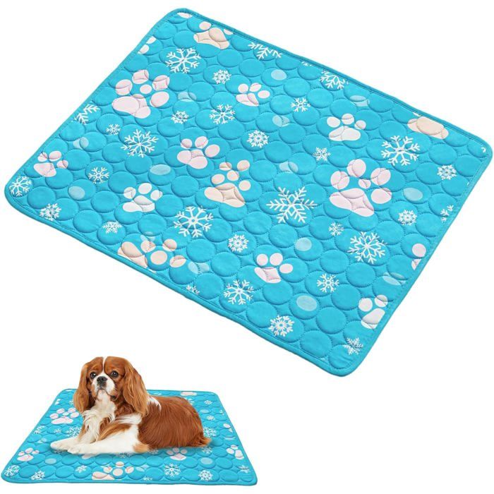 Tapis rafraîchissant en soie glacée pour chats et chiens lavable usage intérieur bleu 50 x 40 cm