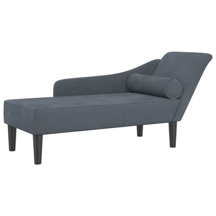 CHEZ JILI* Chaise longue - RUIGOU - Fauteuil long de repos avec coussins gris foncé velours Août559025