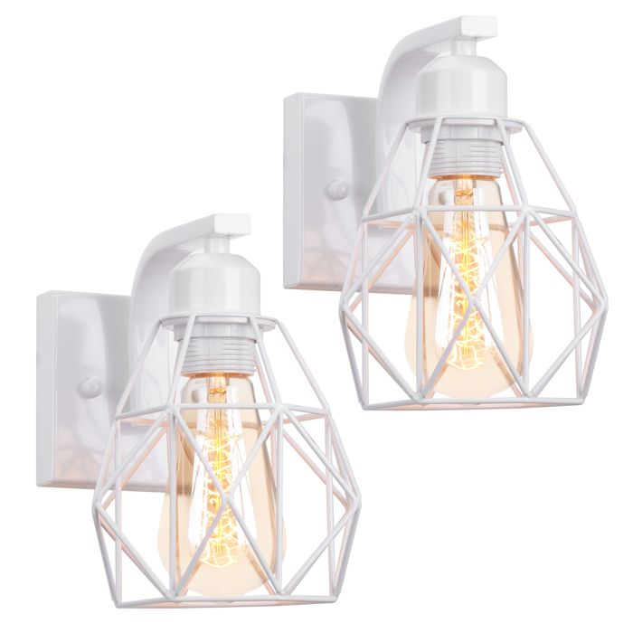 Applique Murale Intérieure - Cage Diamant - Métal blanc - 2x E27 - Style Scandinave