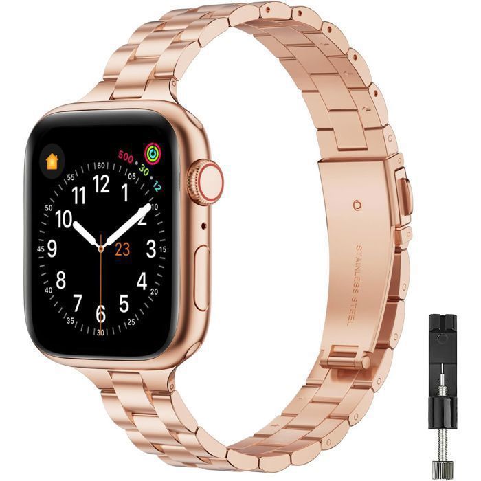 Stravo Bracelet Métal Fin Luxe Élégant Acier Inoxydable Femme pour Apple Watch 38/40/41/42mm Series 1-11 SE - Or rose