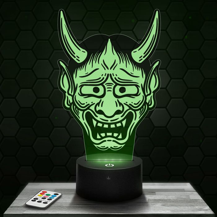 Lampe 3D - Masque Hannya Japonais - Accessoire Objet Cadeau Masque Hannya Japonais - Veilleuse Led Tactile avec socle au choix