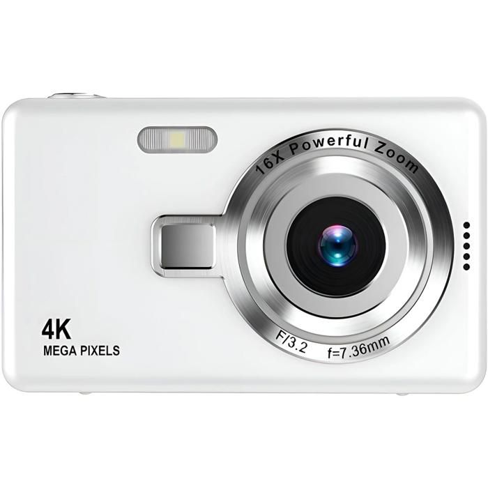Appareil photo numérique 4K 48 MP zoom numérique 16x écran HD 24 pouces autofocus blanc