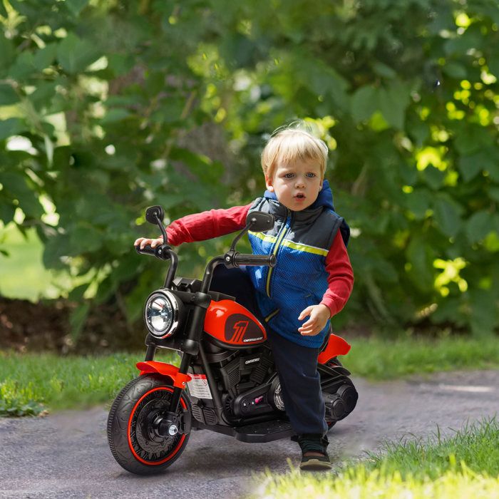 Moto électrique pour enfant de 18 à 36 mois 6V 2 vitesses réglables 15-3 km/h phare 76 x 42 x 57 cm rouge
