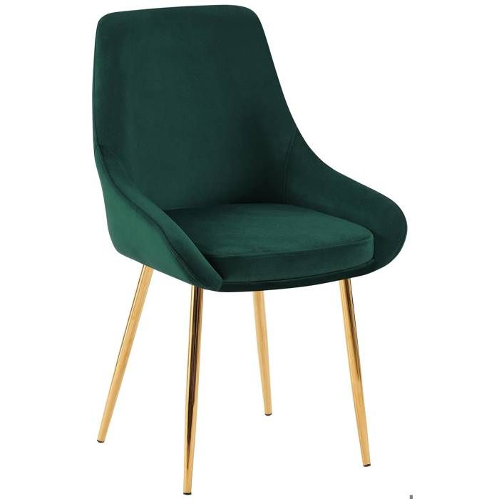 Chaise de salle a manger elegance confort design moderne en velours vert structure metallique dore 10_0007145