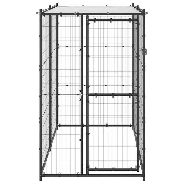 “Winter SaleTOP Parc pour chien Noir - Chenil dextérieur pour chiens Acier avec toit 110x220x180cm PRO52264