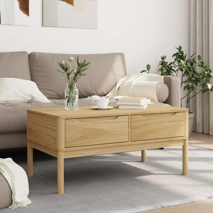 Table basse en bois massif - vidaxl - 99x55 5x45 cm - Cire marron - 2 tiroirs - Bois de pin - Capacité 10 kg