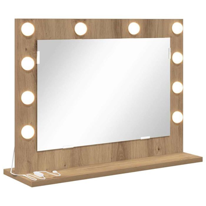 Miroir de vanité LED - vidaXL - Chêne artisanal - 60x45x18 cm - Éclairage LED - Blanc chaud - Verre et bois composite