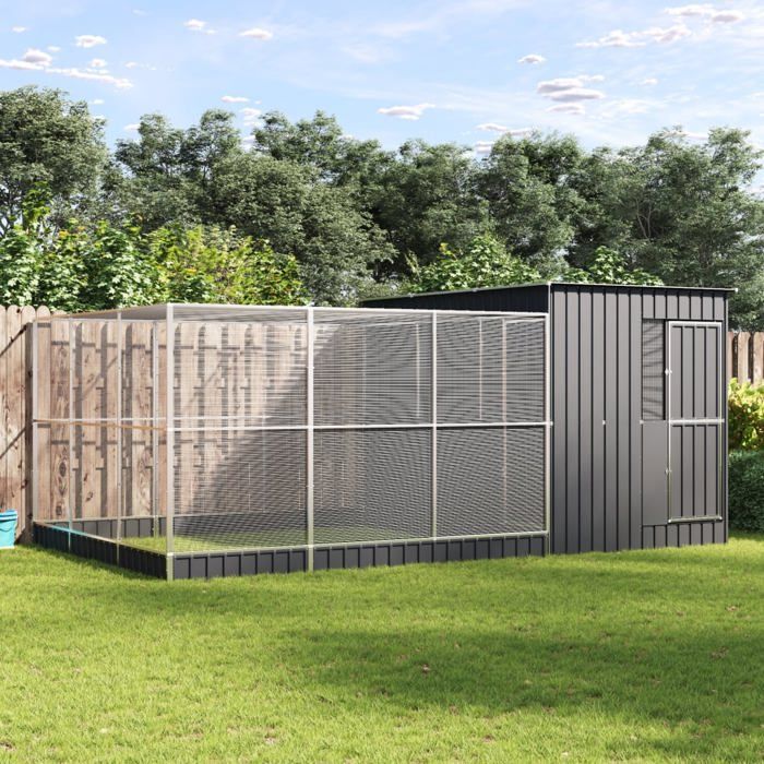Volière avec extension - vidaXL - 497x303x216 cm - Argenté et anthracite - Acier galvanisé - Grille 1x1 cm Volière avec extension - vidaXL - 497x303x216 cm - Argenté et anthracite - Acier galvanisé - Grille 1x1 cm