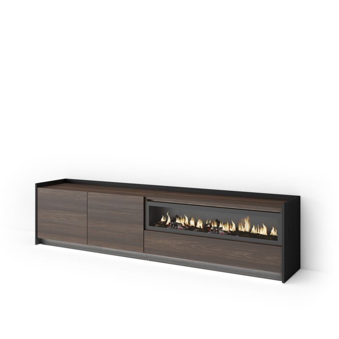 Meuble TV 207x37x50cm Cheminée électrique a droite LED Chêne foncé et Noir RF4854