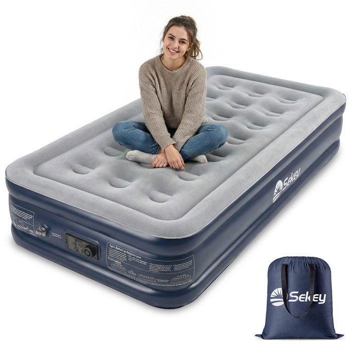 Sekey Matelas Gonflable 1 Personne avec Pompe Électrique Intégrée Surface Douce Floquée 102 x 203 x 40 cm Gris