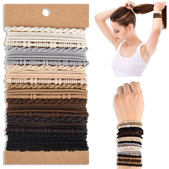 Lot de 28 Élastiques Bohèmes Tressés et Bracelets - 4 Styles Multicolores pour Cheveux Épais ou Fins