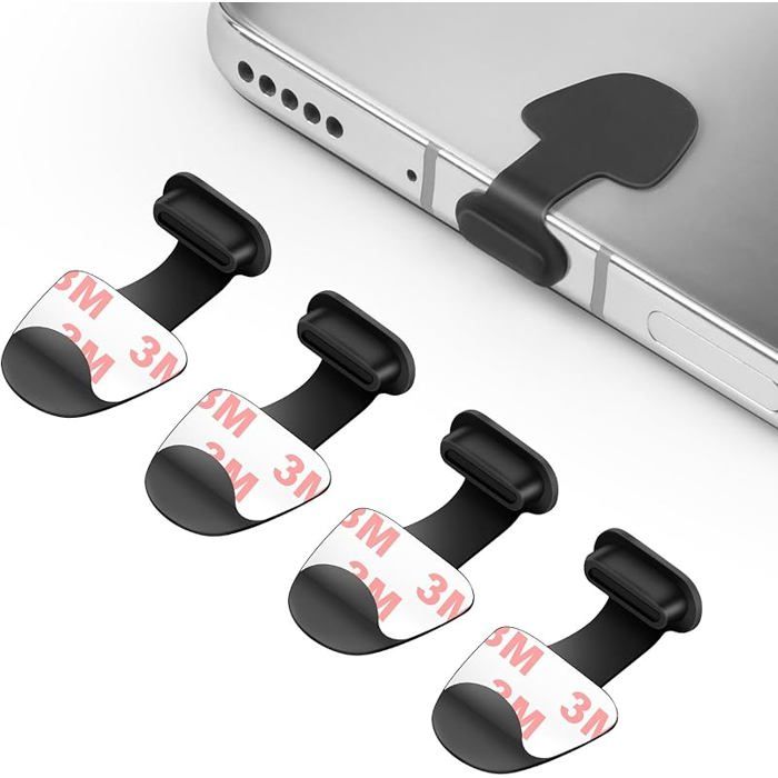Kit Poussière de TéléphoneSilicone pour Prise Adhésive Lot de 4 Caches Anti poussière Mode Avec Colge 4 ports de type C