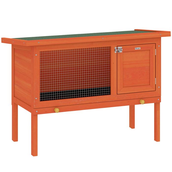 Clapier lapin extérieur - PawHut - toit ouvrable en asphalt plateau coulissant design surélevé - bois de pin - 90x45x65cm - orange