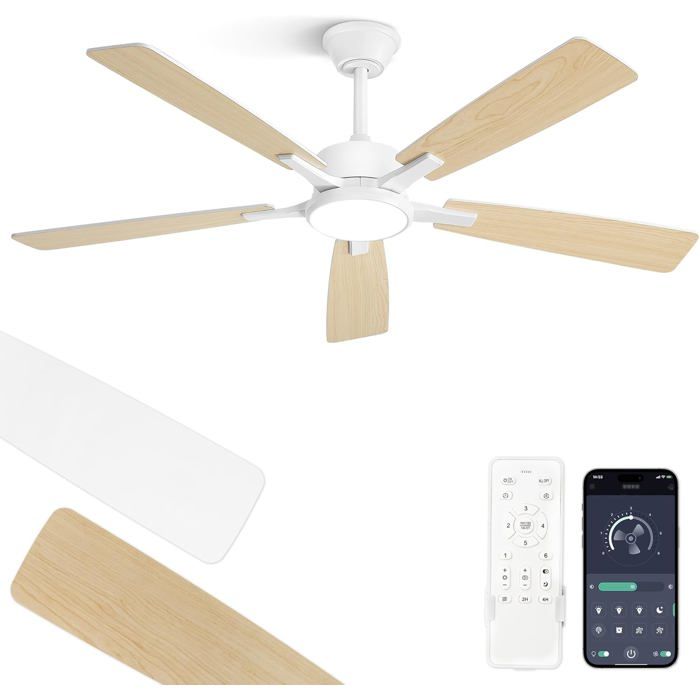 Ventilateur De Plafond Avec Lumière 132 Cm Plafonnier Ventilateur App Et Télécommande Moteur Dc Silencieux Réversible[VV285]