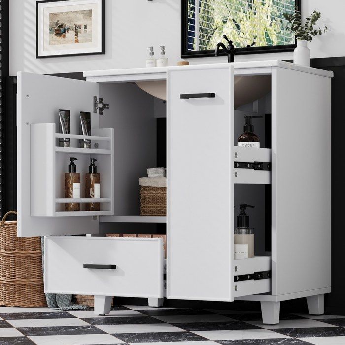 Meuble sous vasque blanc EVRYAE 76 5 x 47 x 82 cm 2 tiroirs 1 porte vasque céramique sur pieds