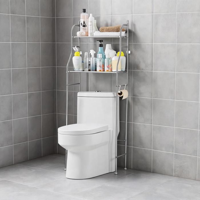 JOLLYTOP Meuble au Dessus WC 3 Niveaux - Étagère Salle de Bain Acier Inoxydable avec Porte-Serviettes - Gain de Place