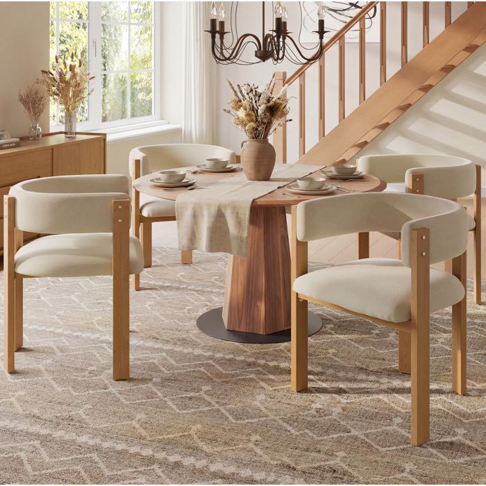 Lot de 4 chaises de salle à manger AESVAR beige dossier ergonomique pieds en métal aspect bois