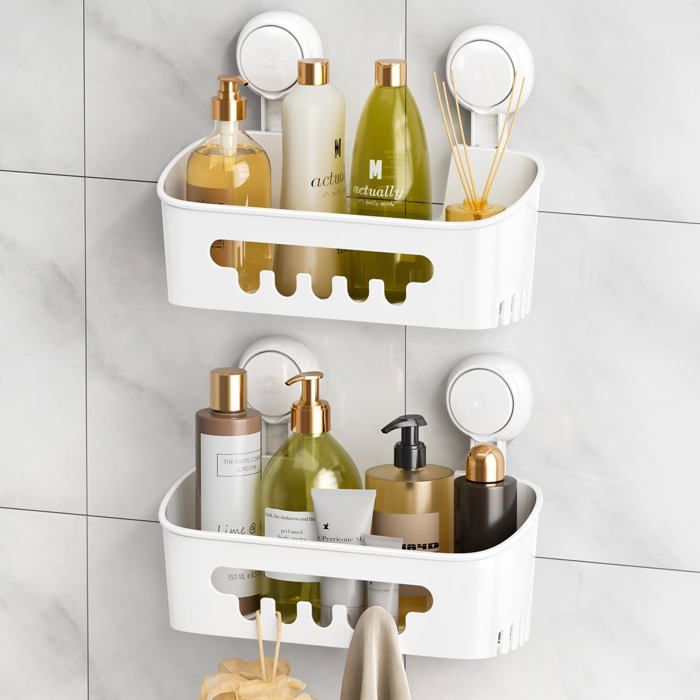 Etagere Douche Ventouse s Perçage Panier Douche Ventouse Blanc Réutilisable Etagère Ventouse Simple dInstallati MEUBLE A EPICES