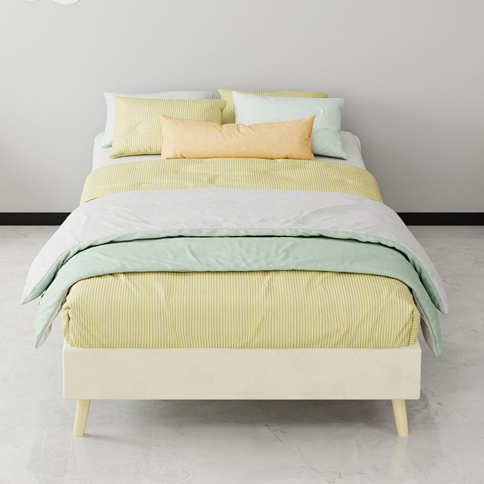 Lit plateforme Simple 90×200 cm structure multi-support montage facile - MODENVIE - sans matelas tissu métal beige