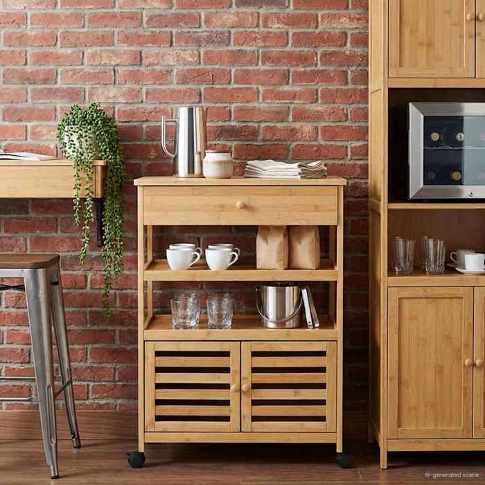 Desserte cuisine - Chariot de Cuisine avec Roues Naturel 595x36x82 cm Bambou - design élégant - pour maison(96454）