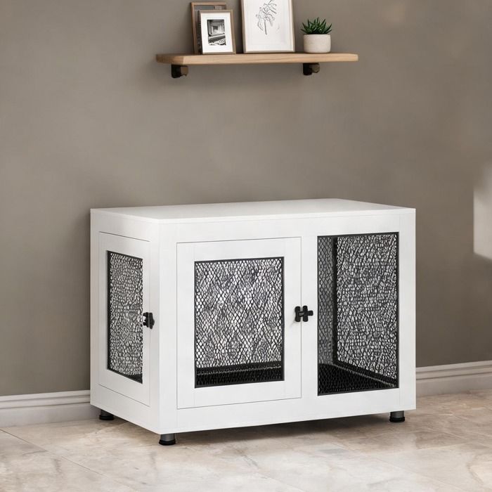 Accessoire De Cage Abri Petit Animal en Panneaux de particules Blanc 94 x 60 x 71.5 cm