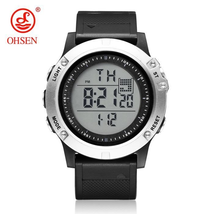 Blanc Blanc Mode OHSEN Hombre hommes montres num riques 5ATM