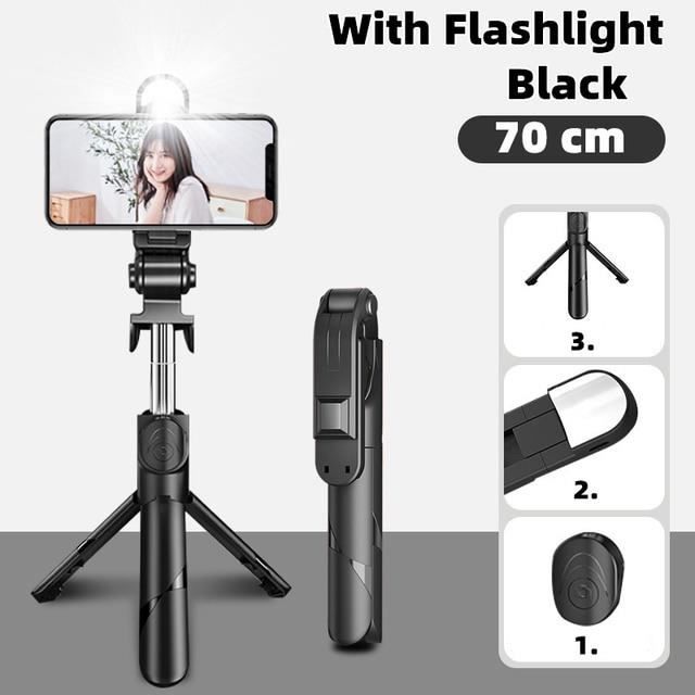 Couleur Noir Flash 70cm Mini perche à selfie LED, Bluetooth, TriPied, Lampe, Support de Téléphone Portable, V