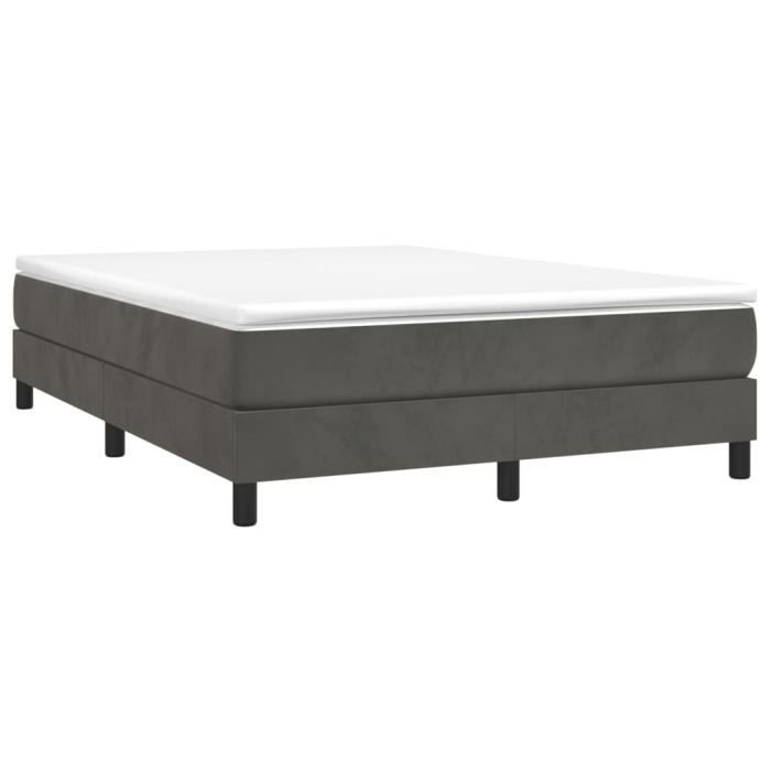 Sommier tapissier - AKOZON - 140x190 cm - Velours gris foncé - Lattes en contreplaqué - 2 places