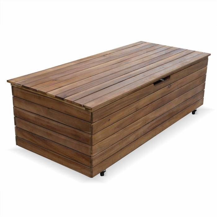 coffre de jardin en bois - saragosse - 110l, rangement coussins 107x48,5cm avec vérins et roulettes