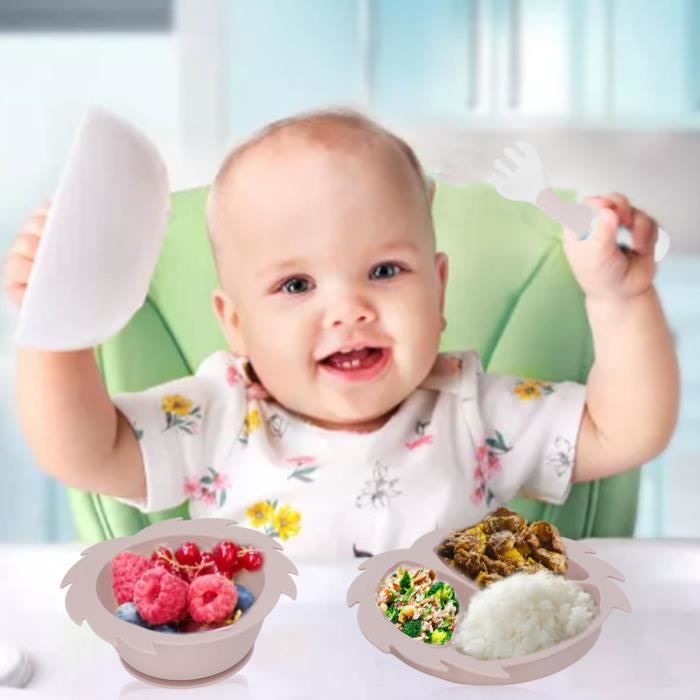 Set 2 Assiettes Bébé Silicone Ventouse - Compartiments + Anti-Débordement Rose & Bleu - Sans BPA