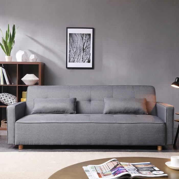Le Soren Canape Scandinave Convertible 3 Places Gris Achat Vente Canape Sofa Divan Cdiscount