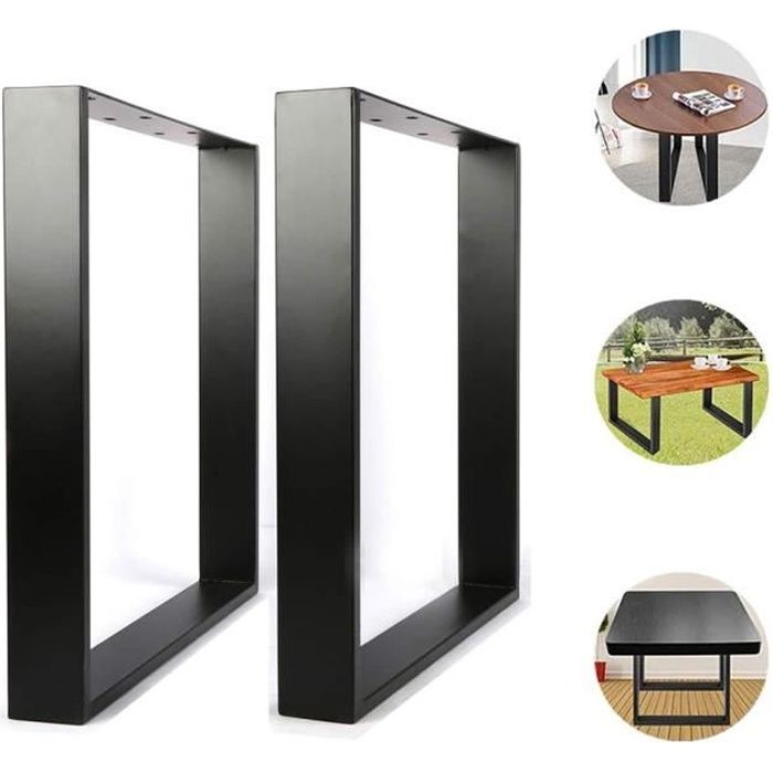 2 x Pied de table industriel piètement meuble profil carré gris foncé 60 x 72 cm