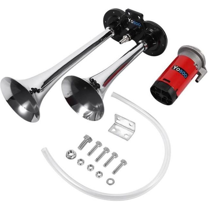 Klaxon Air Voiture 150dB - Double Trompette Électrique 12-24V Avec Électrovanne