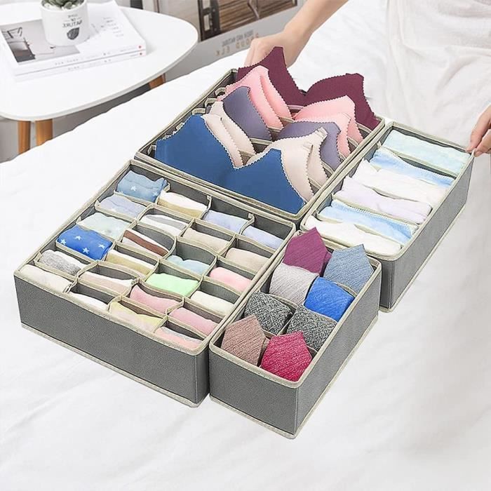 Lot 10 Boîtes Organisateur Tiroir Non-Tissé Pliable - Soutiens-Gorge, Chaussettes, Sous-Vêtements Gris