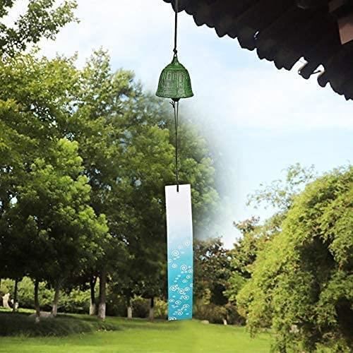 Carillon éolien Japonais En Verre Suspendu - Vert, Longueur Totale 40 Cm - Décoration Extérieure Jardin, Patio, Maison - Fait Main, Borosilicate - 1