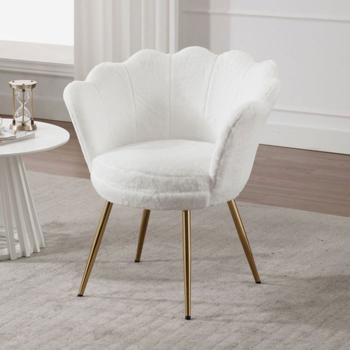 Wahson Fauteuils et Chaises avec Pieds en Métal Plaqué Or, Fauteuil Coquillage pour Coiffeuse et Salon, Fausse Fourrure, Blanc