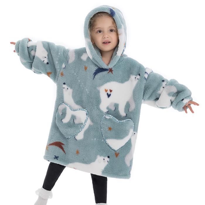 Sweat plaid enfant 3 6 ans Plaid Pull Oversize Enfant Super Doux Sherpa Flanelle Couverture a Capuche ours polaire gris Cdiscount Maison