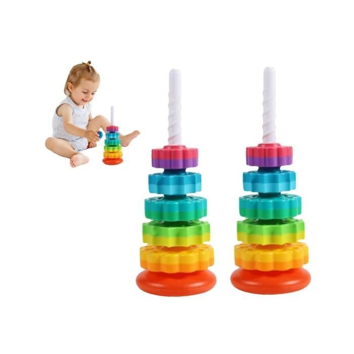 Jouets d'anneaux empilables pour bébé Jouet à empiler 1/2 pièces Jouets  sensoriels colorés Enfant Spin and Stack Toddler Stacker - 2