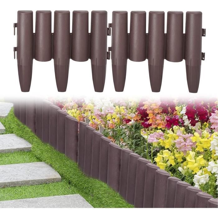 Lot de 20 Bordures de Jardin - Effet Pierre - Gris - Plastique ABS Résistant aux Intempéries