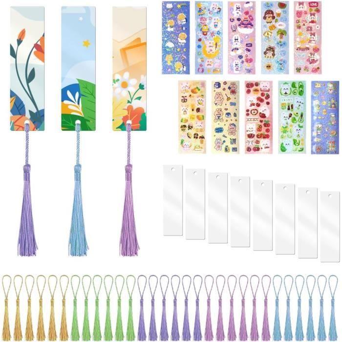 Lot 30 Marque-Pages Acrylique Transparent 12x3,2 Cm + Pompons Colorés - Vierges DIY Pour Personnalisation Lecteurs & Étudiants